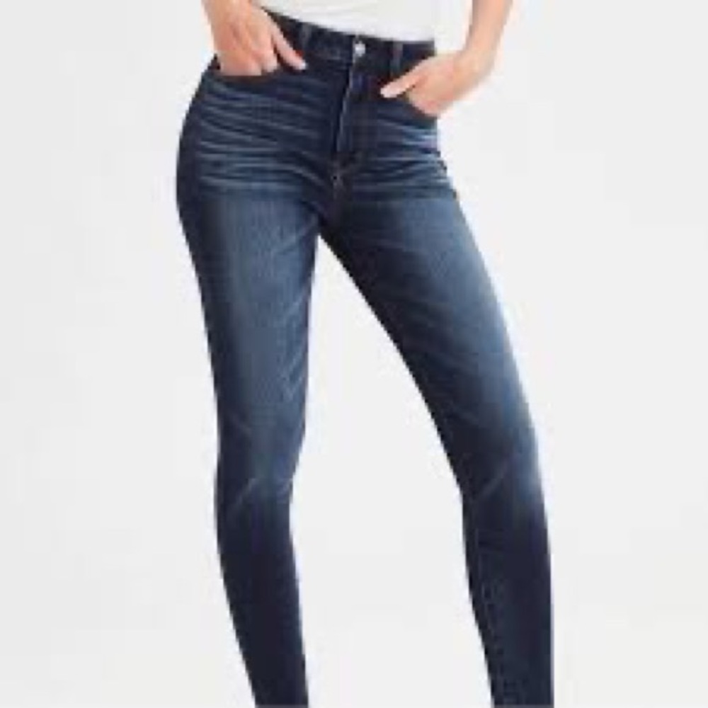 American eagle super stretch dark denim hi rise jeggings long 10